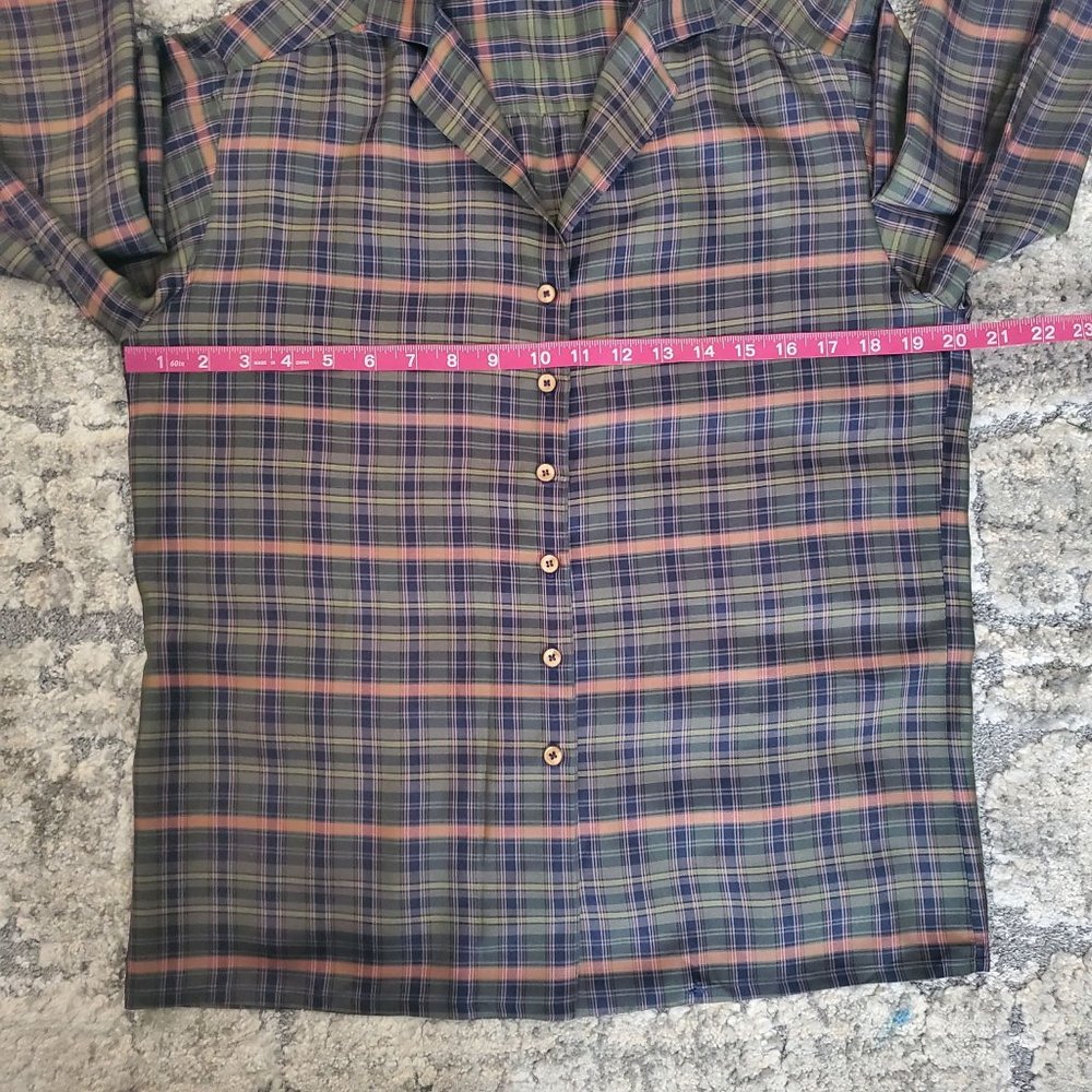 Albert Lewis For Tudor Square Vintage-Retro Green Plaid Long Sleeve Shirt Size 8 - Picture 9 of 12